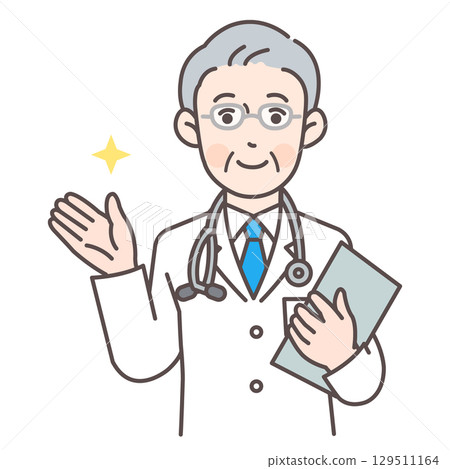 Guiding male doctor (senior)_medical records available Guiding male doctor (senior)_medical records available 129511164
