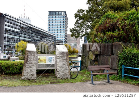 Chiyoda Ward: Takebashi Gomon Monument, stone walls, Takebashi Bridge, inner moat, and surrounding streetscape 129511287