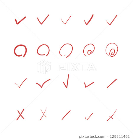 Handwritten check mark and cross icon set: task management, surveys, etc. Handwritten check mark and cross icon set: task management, surveys, etc. 129511461