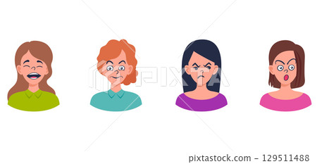 Portraits of woman. Girl Avatar.  Female emotions. 129511488