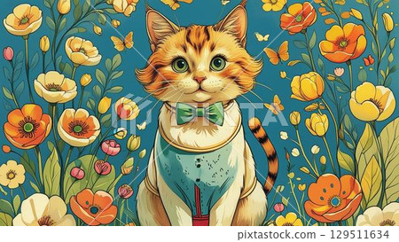 Flowers and cats 129511634