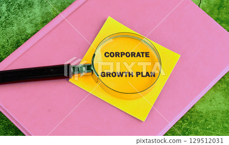 The concept phrase of the CORPORATE GROWTH PLAN. Business success growing growth increase up concept. copy space The concept phrase of the CORPORATE GROWTH PLAN. Business success growing growth increase up concept. copy space 129512031