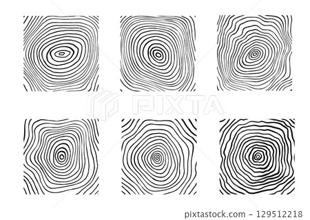 Wood texture set. Hand drawn tree pattern. Organic slice line design. Vector illustration 129512218