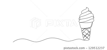Ice cream, gelato one line hand drawn continuous outline vector illustration Ice cream, gelato one line hand drawn continuous outline vector illustration 129512237
