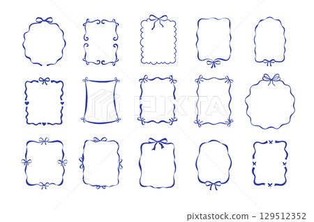 Doodle frame with bow and ribbon for coquette valentine or wedding card. Decorative hand drawn line and cute pink border in whimsical circle shape. Doodle frame with bow and ribbon for coquette valentine or wedding card. Decorative hand drawn line and cute pink border in whimsical circle shape. 129512352