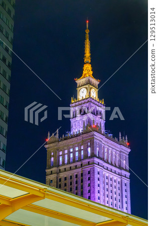 Close-up of Palace of Culture and Science Spire at Night, Warsaw Close-up of Palace of Culture and Science Spire at Night, Warsaw 129513014