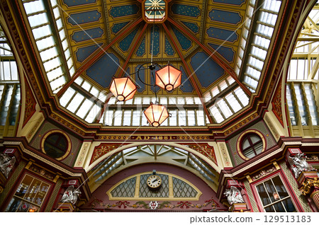 A beautiful view of Leadenhall Market in London A beautiful view of Leadenhall Market in London 129513183
