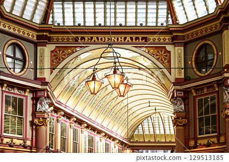 A beautiful view of Leadenhall Market in London A beautiful view of Leadenhall Market in London 129513185