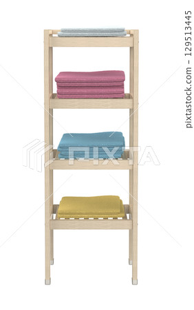 Wooden shelving unit with towels 129513445