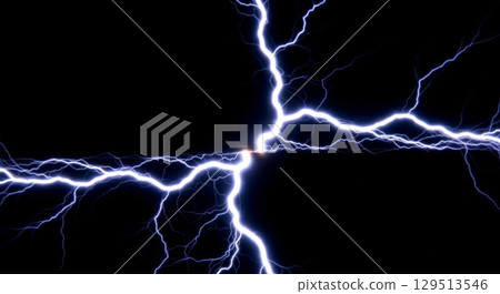 Electric Lightning Bolt Energy Discharge on Black Background 129513546