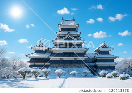Matsumoto Castle with snowy scenery 129513578