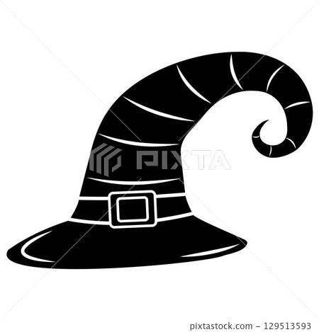 Vector isolated witch wizard cap hat stencil colorless black and white outline silhouette shadow shape 129513593