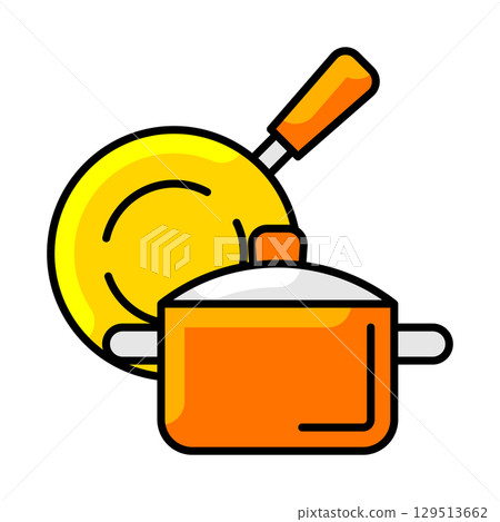 Frying pan and saucepan icon. Home decor element thin line illustration. 129513662
