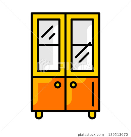 Cupboard with shelves icon. Home decor element thin line illustration. 129513670