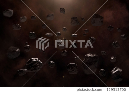 Asteroids or meteorites and brown nebula. 129513700