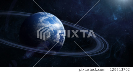 Earth twin planet, galaxy and nebula. 129513702