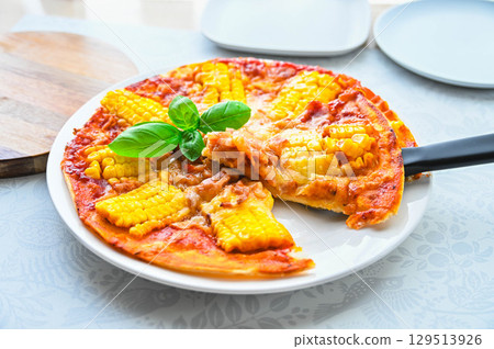 Bacon and corn pizza Bacon and corn pizza 129513926
