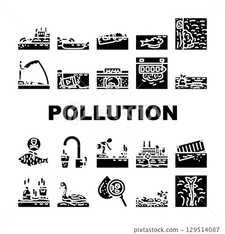 water pollution contamination icons set vector 129514087