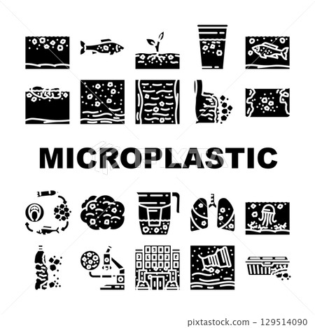 microplastic pollution ocean icons set vector microplastic pollution ocean icons set vector 129514090
