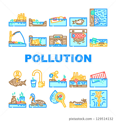 water pollution contamination icons set vector 129514132