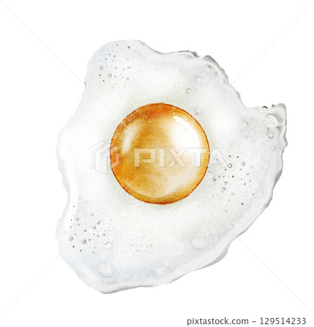 Fried eggs watercolor. Hand drawn breakfast on isolated white background. Food illustration. Ideal for restaurant menus and nutritionist blogs 129514233
