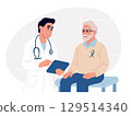 Prostate cancer awareness month. Doctor talking to patient in hospital. Doctor and patient with good news, health results, advice and report. Medicine, healthcare and people concept. 129514340