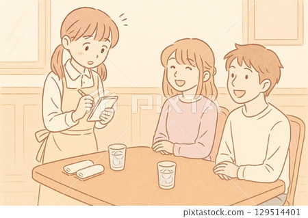 Illustration of taking orders at a cafe - Generative AI 129514401