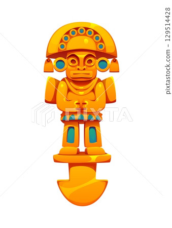 Aztec, Inca or Maya Mexican game totem icon for asset and GUI element, cartoon vector. Aztec civilization, Inca tribe or Maya tribal symbol of golden treasure or idol for ancient mystery game asset 129514428