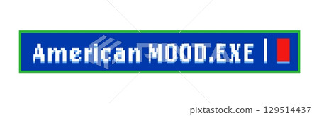 American mood vintage Y2K sticker or symbol. USA travel souvenir Y2K vector tag, American nation flag colors patch. United States of America country sticker with computer command line pixelated text 129514437