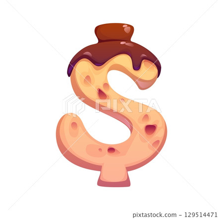 Dessert font, sweet candy type and pastry typeface for bakery and confectionery, cartoon vector. Dessert font dollar sign as sweet cake or biscuit cookie typeface chocolate cream or fudge syrup Dessert font, sweet candy type and pastry typeface for bakery and confectionery, cartoon vector. Dessert font dollar sign as sweet cake or biscuit cookie typeface chocolate cream or fudge syrup 129514471