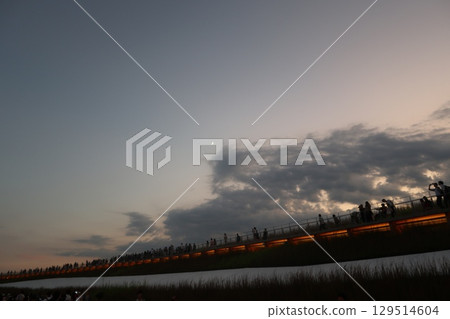 大阪關西世博會（EXPO2025）的大型屋頂環和夜空 129514604