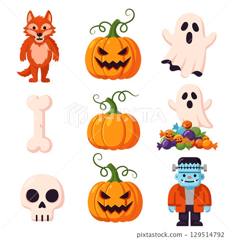 萬聖節字符集(透明背景)向量插圖圖標 萬聖節字符集(透明背景)向量插圖圖標 129514792