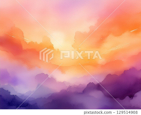 日落時橙色和紫色的柔和水彩漸變 日落時橙色和紫色的柔和水彩漸變 129514908