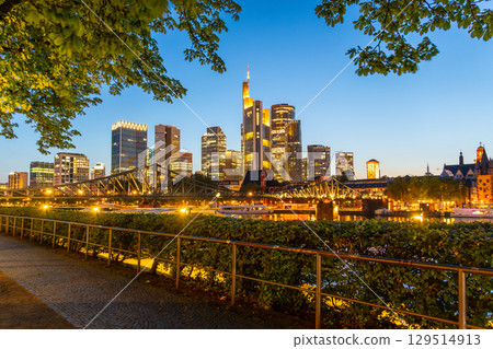 Frankfurt am Main Downtown City Skyline at Evening Twilight. Hesse, Germany 129514913