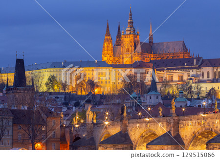 St Vitus Cathedral at sunset, Prague, Czech Republic 129515066