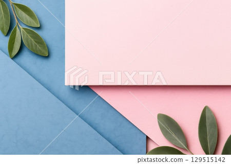 Minimalist Flat Lay with Leaves and Pastel Paper Minimalist Flat Lay with Leaves and Pastel Paper 129515142