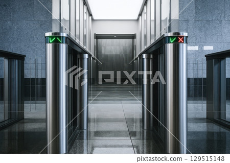 Modern Security Turnstiles in Corporate Building Modern Security Turnstiles in Corporate Building 129515148