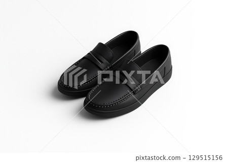 Black Leather Loafers on White Background 129515156