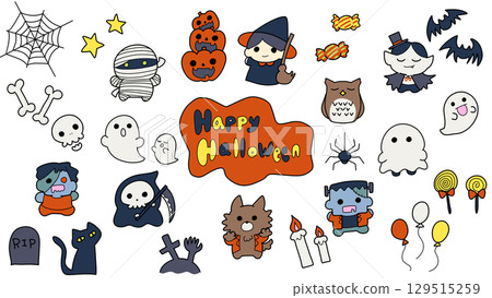 Halloween cute hand drawn style illustration 129515259