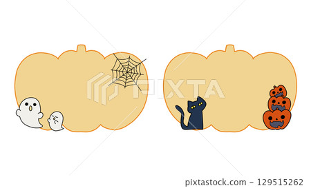 Halloween ghost, pumpkin and cat 129515262