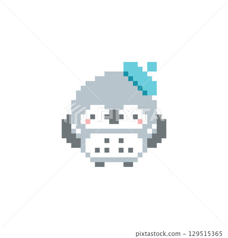 淺藍色貝雷帽和歡呼貓頭鷹的像素藝術 129515365