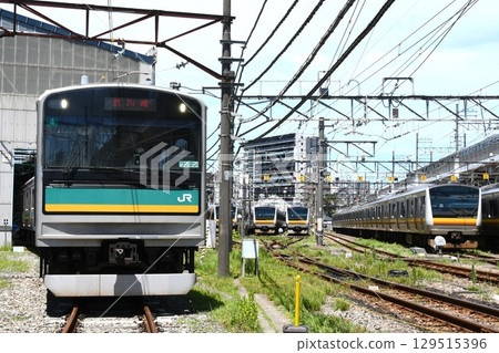 停放在車站的南部支線205系1000輛（顯示為濱川崎）和南部線E233系8000輛 129515396