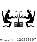 Set of stick figures computer club, flat vector illustration. 129515397