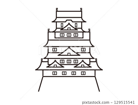 Black line drawing of Osaka Castle Black line drawing of Osaka Castle 129515541