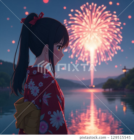Illustration style: Nostalgic Uji River Fireworks Festival Illustration style: Nostalgic Uji River Fireworks Festival 129515545