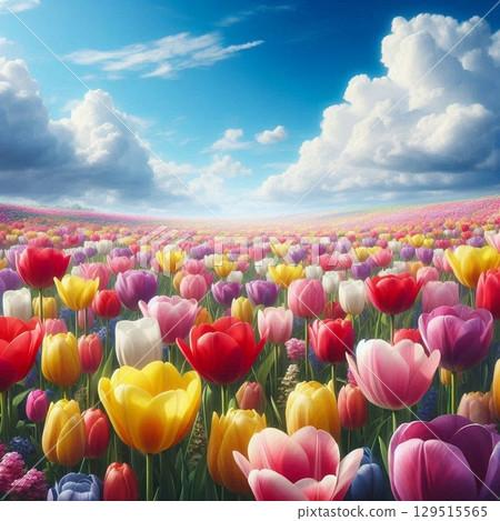 A tulip that shines in the blue sky 129515565