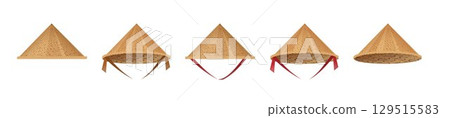 Hat bamboo. Hat farmer asian straw cap Traditional vietnamese. Flat Vector 129515583