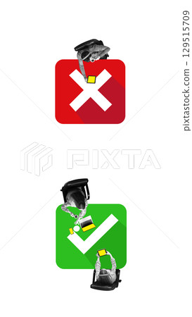 Digital collage of business choice comparison with correct and incorrect workspace setup Digital collage of business choice comparison with correct and incorrect workspace setup 129515709