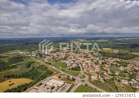Aerial drone view of Tar, Istria, Croatia. 129515871