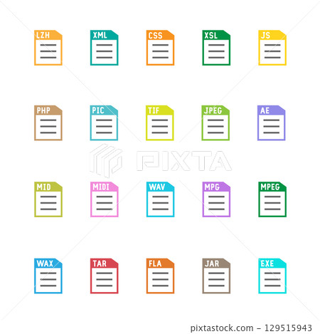 Set of image files, documents and software icons 129515943